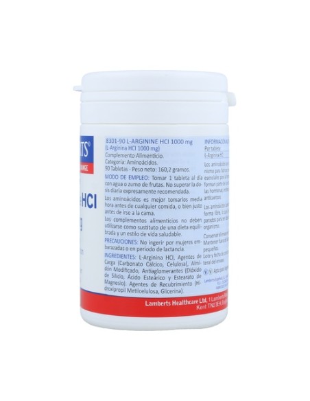 L-Arginina HCL 90 tabletas de 1000mg Lamberts