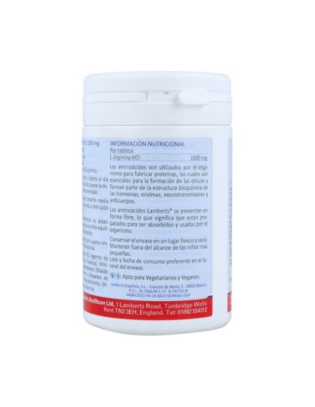 L-Arginina HCL 90 tabletas de 1000mg Lamberts