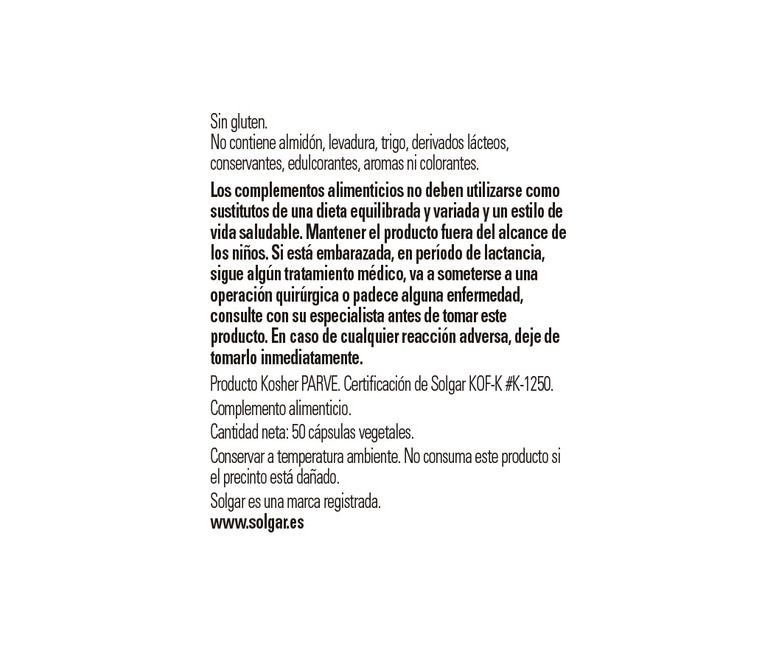 Vitamina E Seca 200 IU 50 cápsulas vegetales (134mg) Solgar