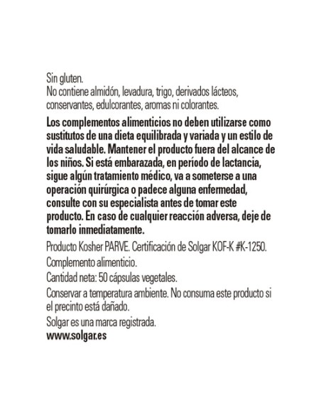 Vitamina E Seca 200 IU 50 cápsulas vegetales (134mg) Solgar