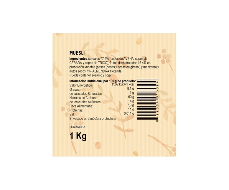 Muesli 1 kg El Granero Integral