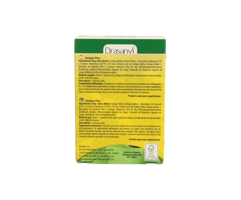 Ginkgo Plus 30 cápsulas Drasanvi