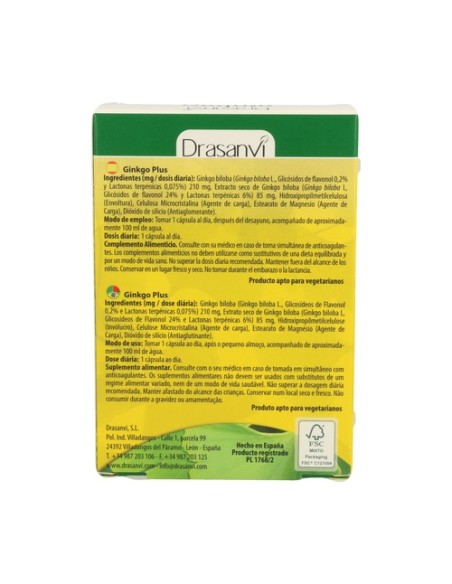 Ginkgo Plus 30 cápsulas Drasanvi