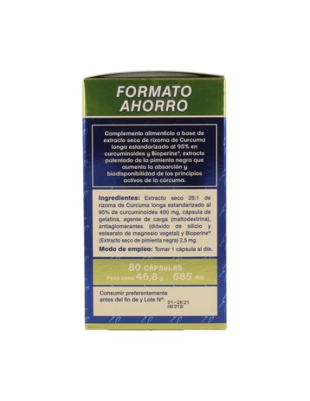 Cúrcuma 10.000 mg 80 cápsulas vegetales Estado Puro