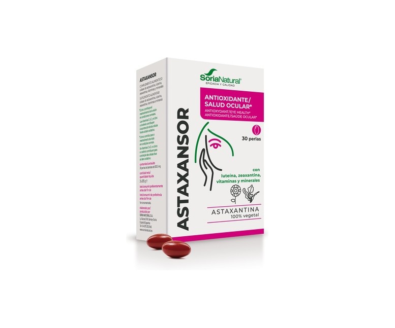 Astaxansor - Protector Ocular con Astaxantina 30 perlas de 790mg (790mg) Soria Natural