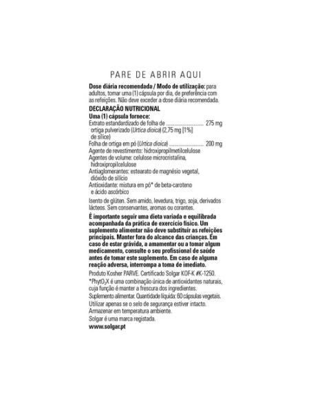 Ortiga Extracto de Hoja 60 cápsulas vegetales Solgar