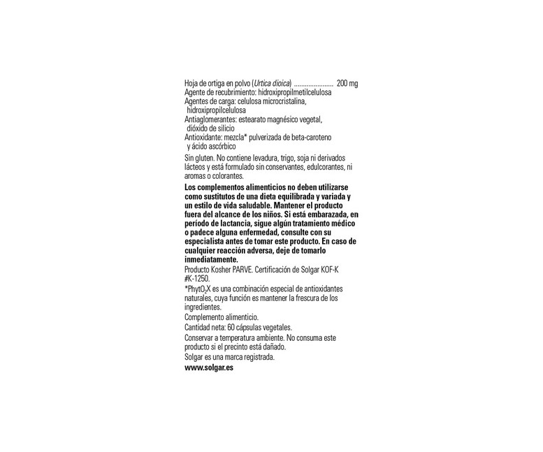 Ortiga Extracto de Hoja 60 cápsulas vegetales Solgar