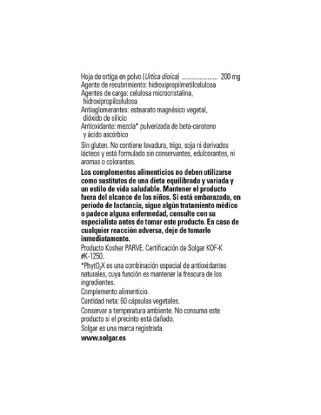Ortiga Extracto de Hoja 60 cápsulas vegetales Solgar