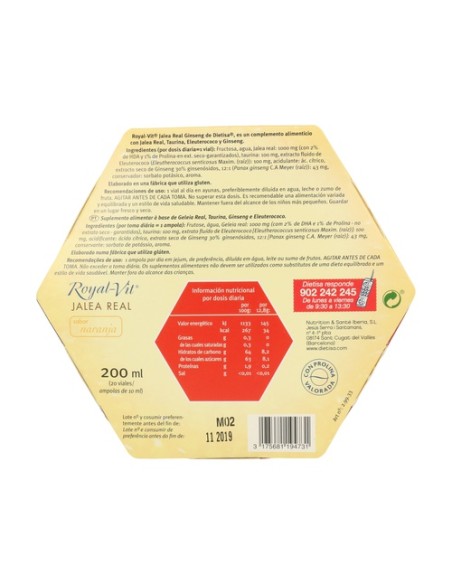 Jalea Real Royal Vit Ginseng 1000Mg 20 ampollas Dietisa