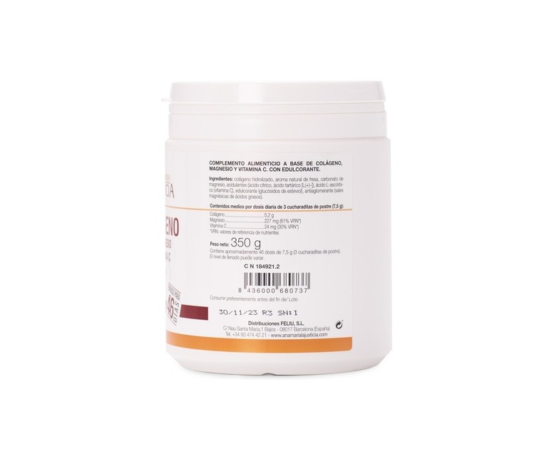 Colágeno con magnesio y vitamina C 350 g de polvo (Fresa) Ana Maria Lajusticia