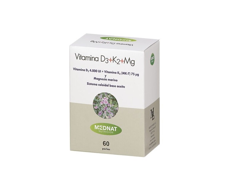 Vitamina D3+K2+Mg 60 perlas Mednat
