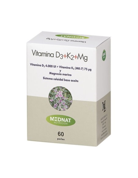 Vitamina D3+K2+Mg 60 perlas Mednat