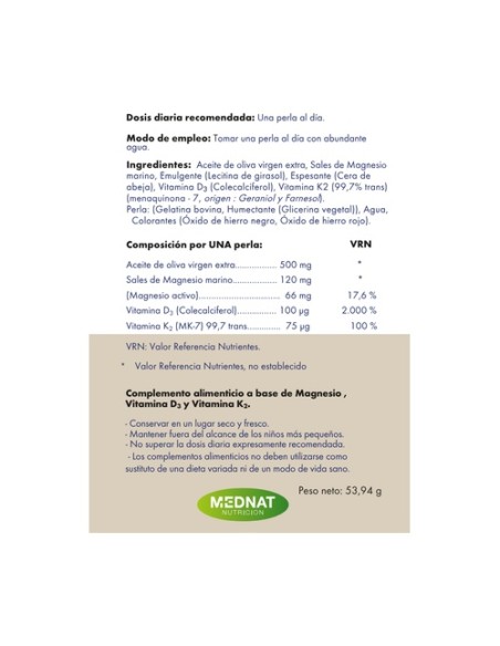 Vitamina D3+K2+Mg 60 perlas Mednat