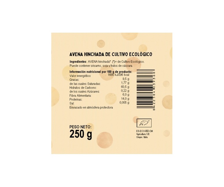Avena hinchada Bio 250 g El Granero Integral