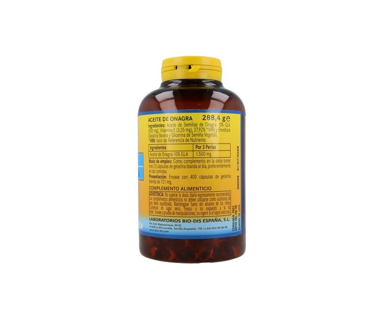 Aceite de onagra (10% GLA) 400 cápsulas de 500mg Nature Essential
