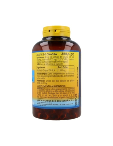 Aceite de onagra (10% GLA) 400 cápsulas de 500mg Nature Essential