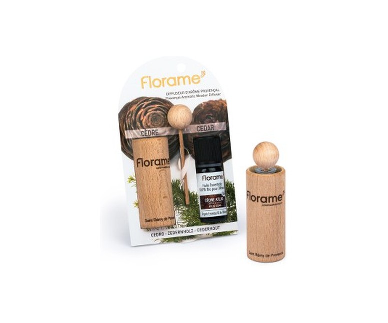 Difusor provenzal de madera + Aceite Esencial de Madera de Cedro 10 ml Florame