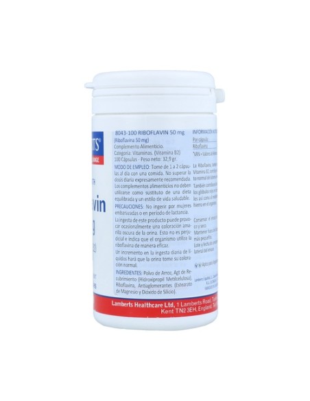 Riboflavina 100 cápsulas de 50mg Lamberts