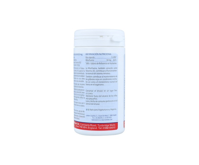 Riboflavina 100 cápsulas de 50mg Lamberts