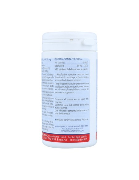 Riboflavina 100 cápsulas de 50mg Lamberts
