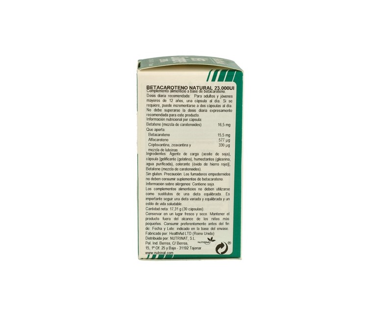 Beta Caroteno 23.000Ui 30 cápsulas Health aid