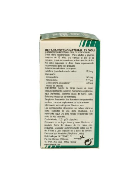 Beta Caroteno 23.000Ui 30 cápsulas Health aid