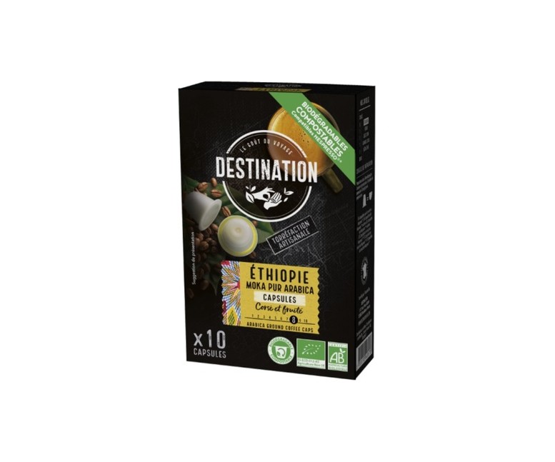 Café en cápsulas biodegradables de Mocha Ethiopia 10 unidades de 5.5g Destination Bio