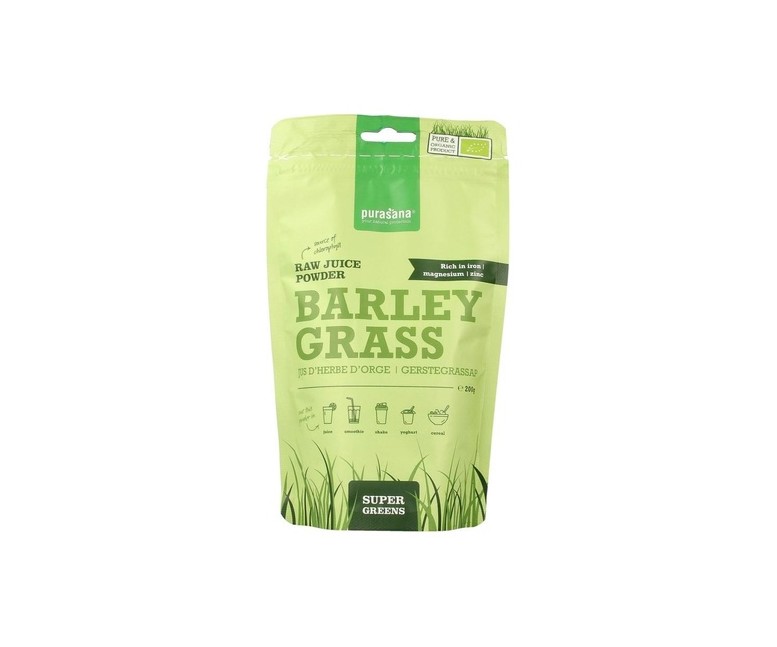 Zumo de hierba de cebada en polvo vegano bio 200 g de polvo Purasana