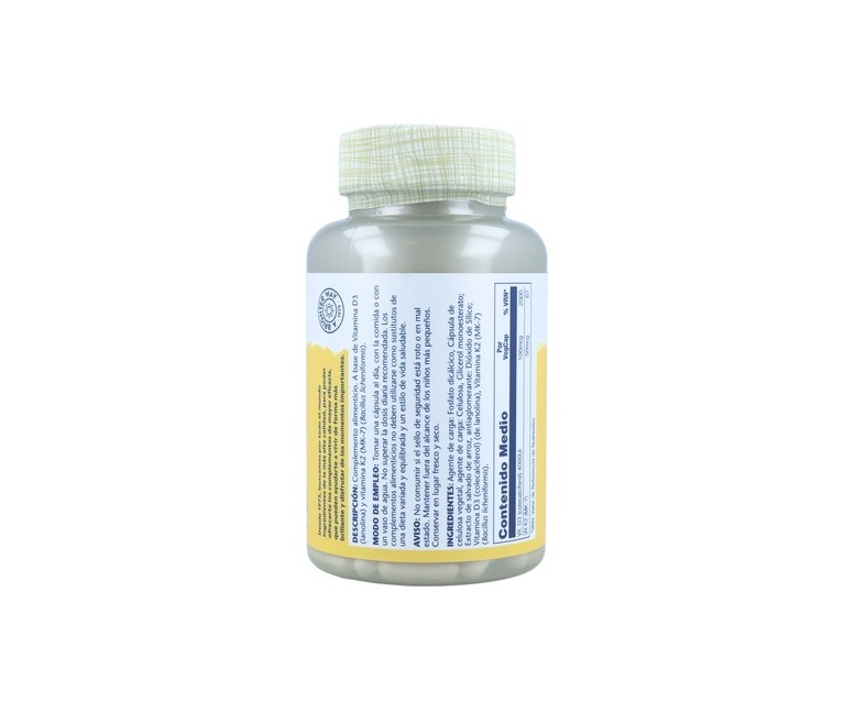Vitamina D3 y K2 120 cápsulas vegetales Solaray