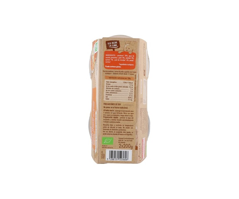 Tarrito de día trocitos pollo quinoa 12m+ 2 unidades de 200 g Babybio