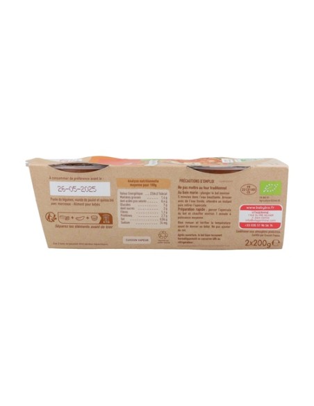 Tarrito de día trocitos pollo quinoa 12m+ 2 unidades de 200 g Babybio
