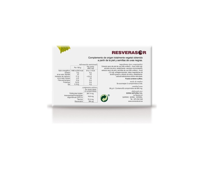 Resverasor 60 comprimidos de 600mg Soria Natural