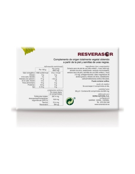 Resverasor 60 comprimidos de 600mg Soria Natural