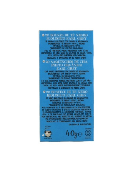 Infusión té negro classic earl grey Bio 20 bolsitas infusoras Cupper