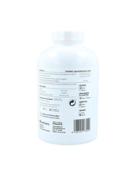 Aceite de Onagra y Vitamina E 450 perlas Herbora