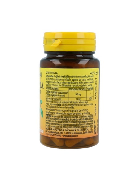 Griffonia + Magnesio + Viamina B6 60 cápsulas de 500mg Nature essential
