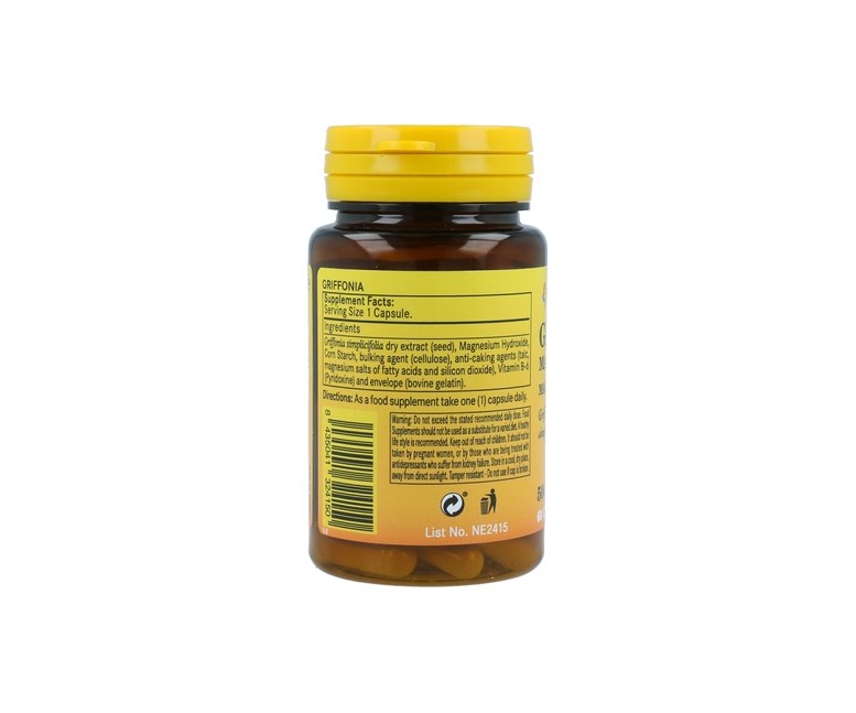 Griffonia + Magnesio + Viamina B6 60 cápsulas de 500mg Nature essential