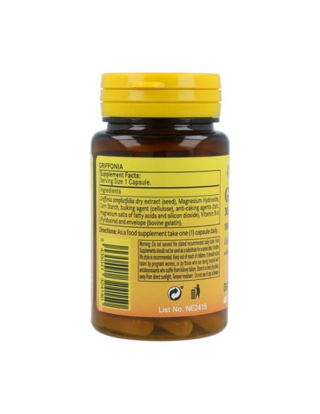 Griffonia + Magnesio + Viamina B6 60 cápsulas de 500mg Nature essential