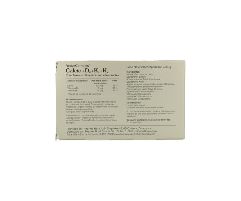 ActiveComplex® Calcio+D3+K1+K2 60 comprimidos (Menta) Pharma Nord