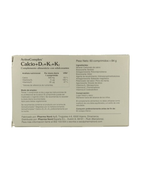ActiveComplex® Calcio+D3+K1+K2 60 comprimidos (Menta) Pharma Nord