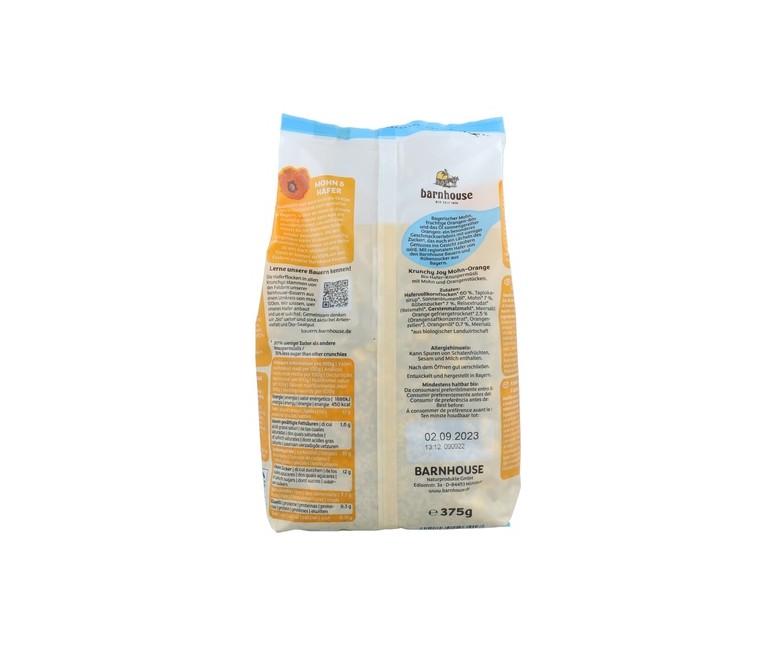 Muesli krunchy Joy amapola y naranja 375 g Barnhouse
