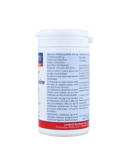 L-Fenilalanina 60 cápsulas de 500mg Lamberts
