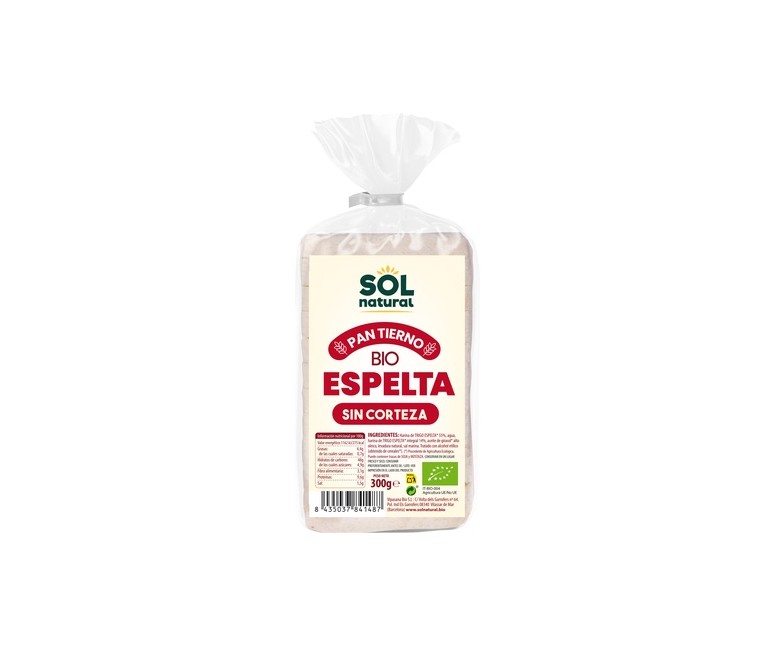 Pan de molde de espelta sin corteza Bio 300 g Sol Natural