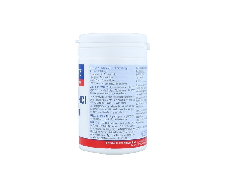 L-Lisina hci 120 tabletas de 1000mg Lamberts