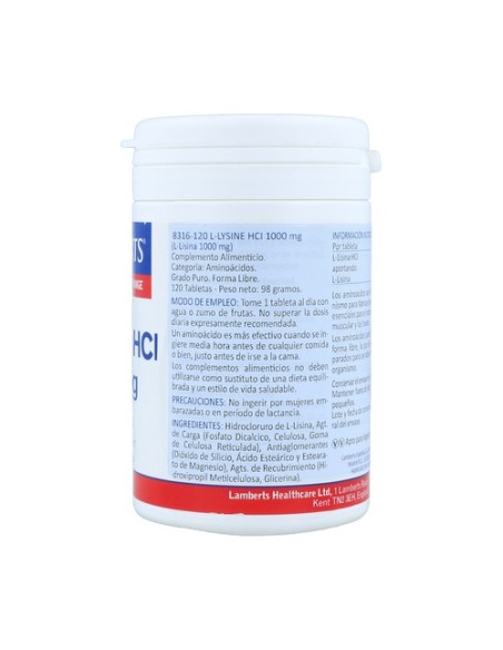 L-Lisina hci 120 tabletas de 1000mg Lamberts