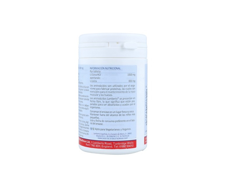 L-Lisina hci 120 tabletas de 1000mg Lamberts