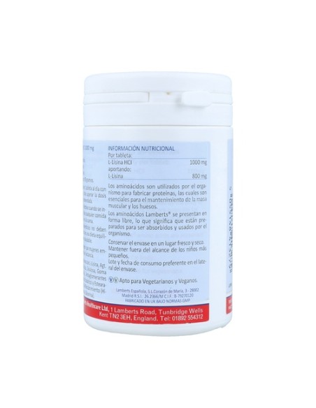 L-Lisina hci 120 tabletas de 1000mg Lamberts