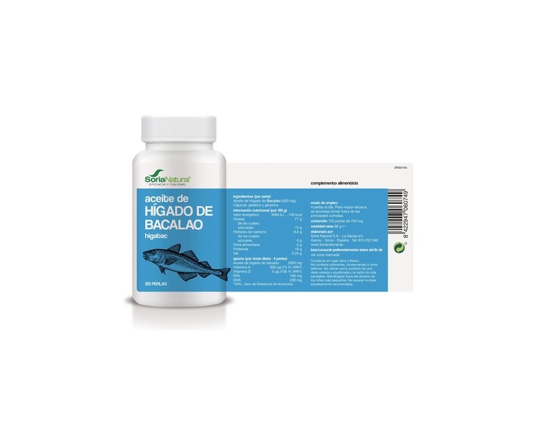 Higabac Aceite de Hígado de Bacalao 125 perlas de 400mg Soria Natural