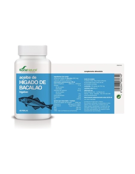 Higabac Aceite de Hígado de Bacalao 125 perlas de 400mg Soria Natural
