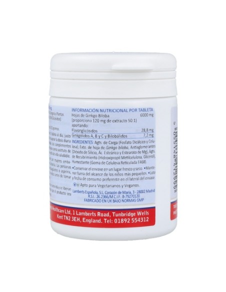 Ginkgo 6000mg 60 tabletas Lamberts